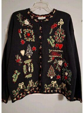 Carly St. Claire Cardigan Sweater GrannyCore Embellished Christmas XL